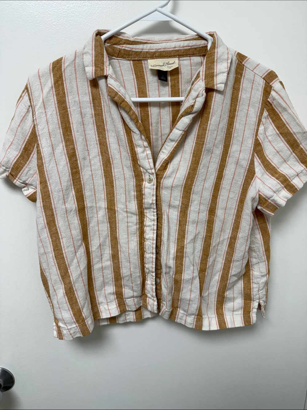 Universal Thread Striped Button-Up Shirt - White, Mustard & Dusty Pink